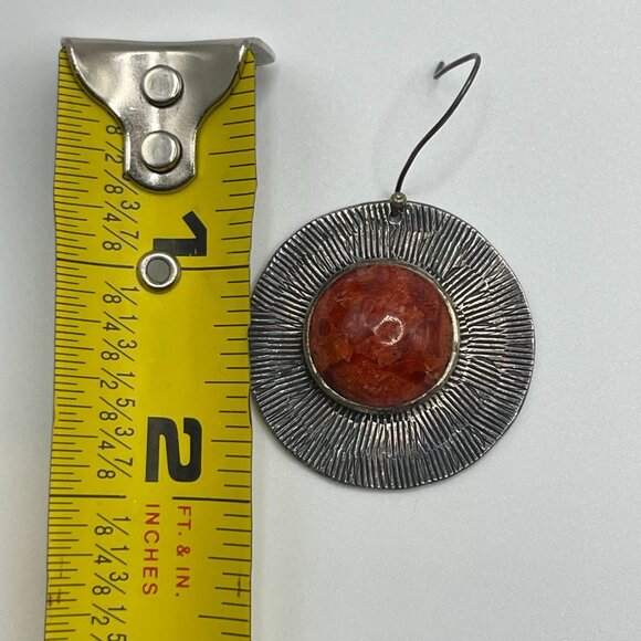 Vintage 925 Sterling Silver Red Coral Earrings from Thailand – Sunburst Design - Picture 8 of 9